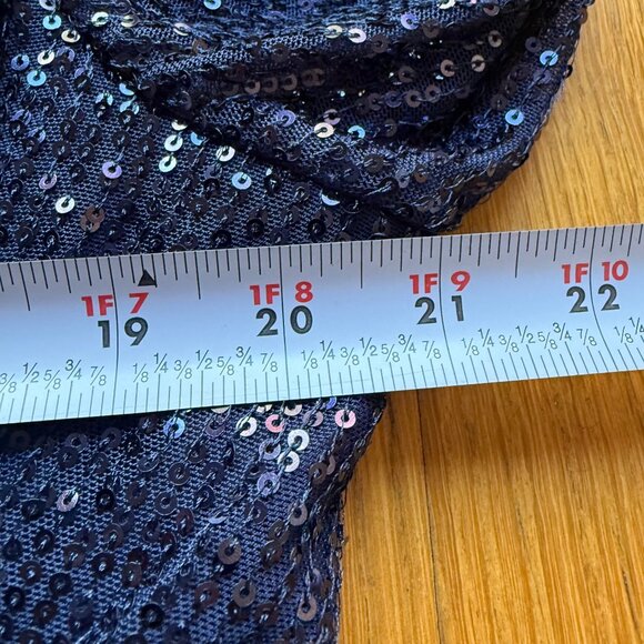 Ieena For Mac Duggal Size 16 Navy Sequin Long Sleeve Cocktail Faux Wrap Dress - Picture 16 of 16